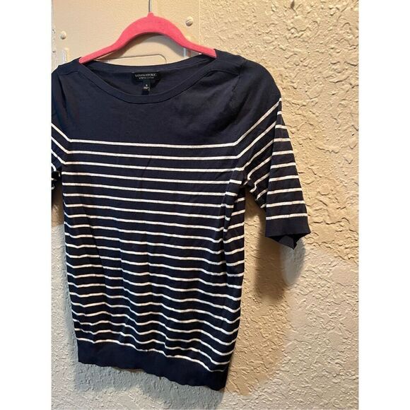 Banana Republic Stretch Cotton Boat Neck Navy & White Striped Woman’s Shirt Size - Picture 2 of 11
